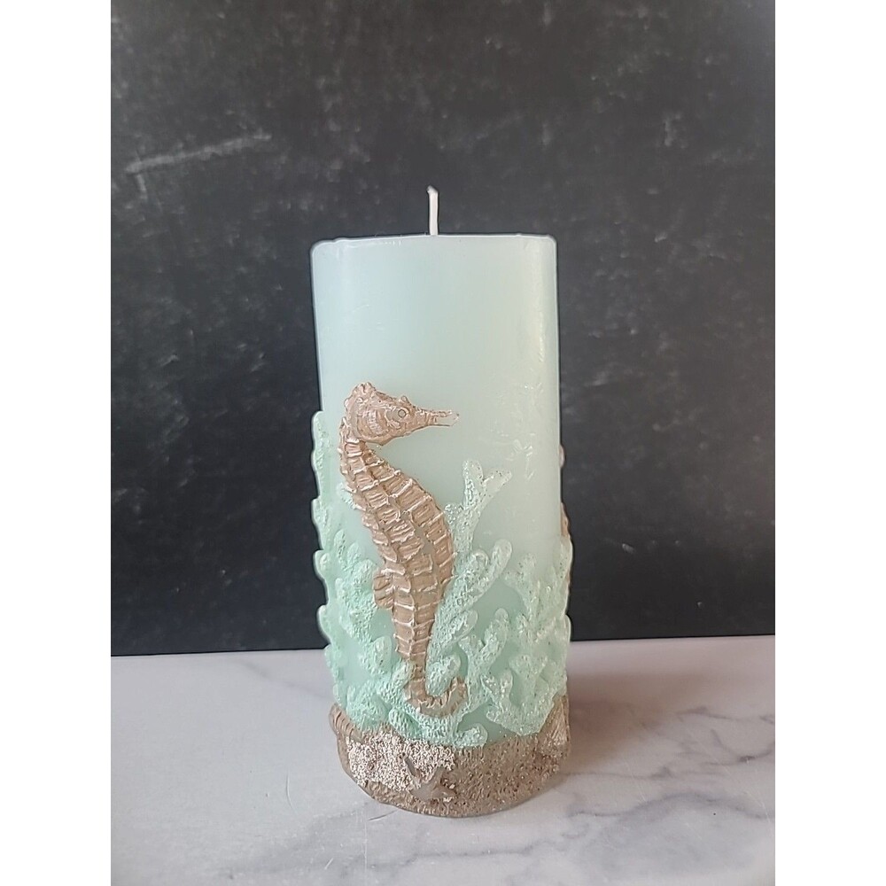 Seahorse Coral Ocean Pillar Candle READ Description